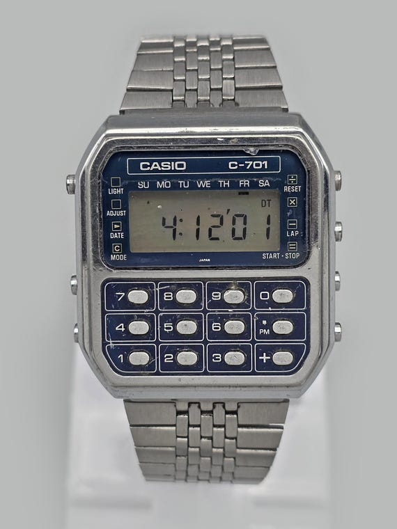 Vinatge Casio C-701 Module 133 Calculator Blue Dial Digital 1977