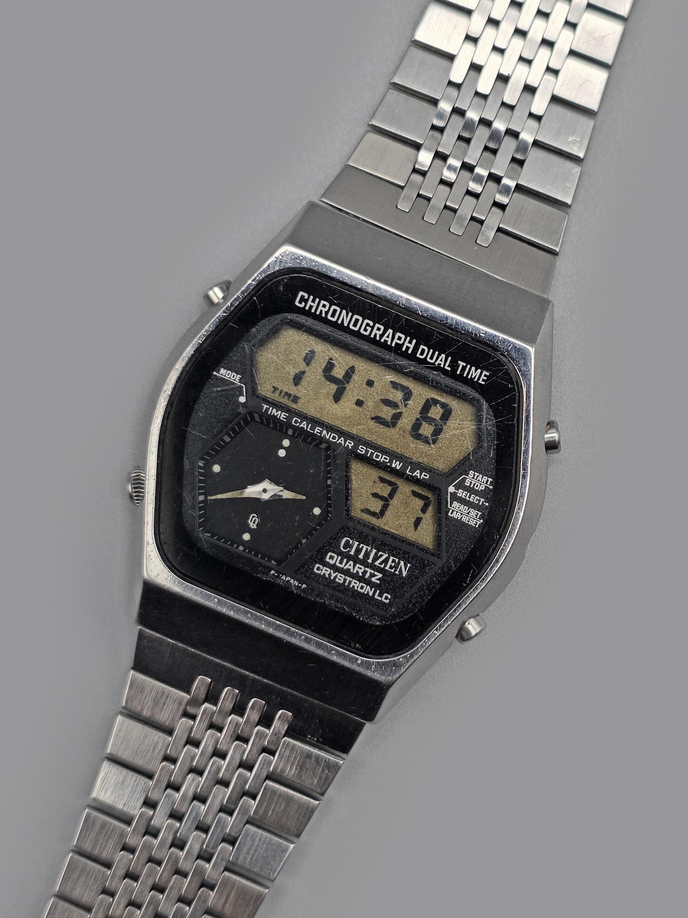Vintage Citizen Crystron LC Ana-digi Chronograph Dual Time 4