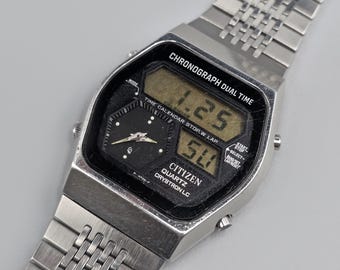 Vintage Citizen Crystron LC Ana-digi Chronograph Dual Time 4