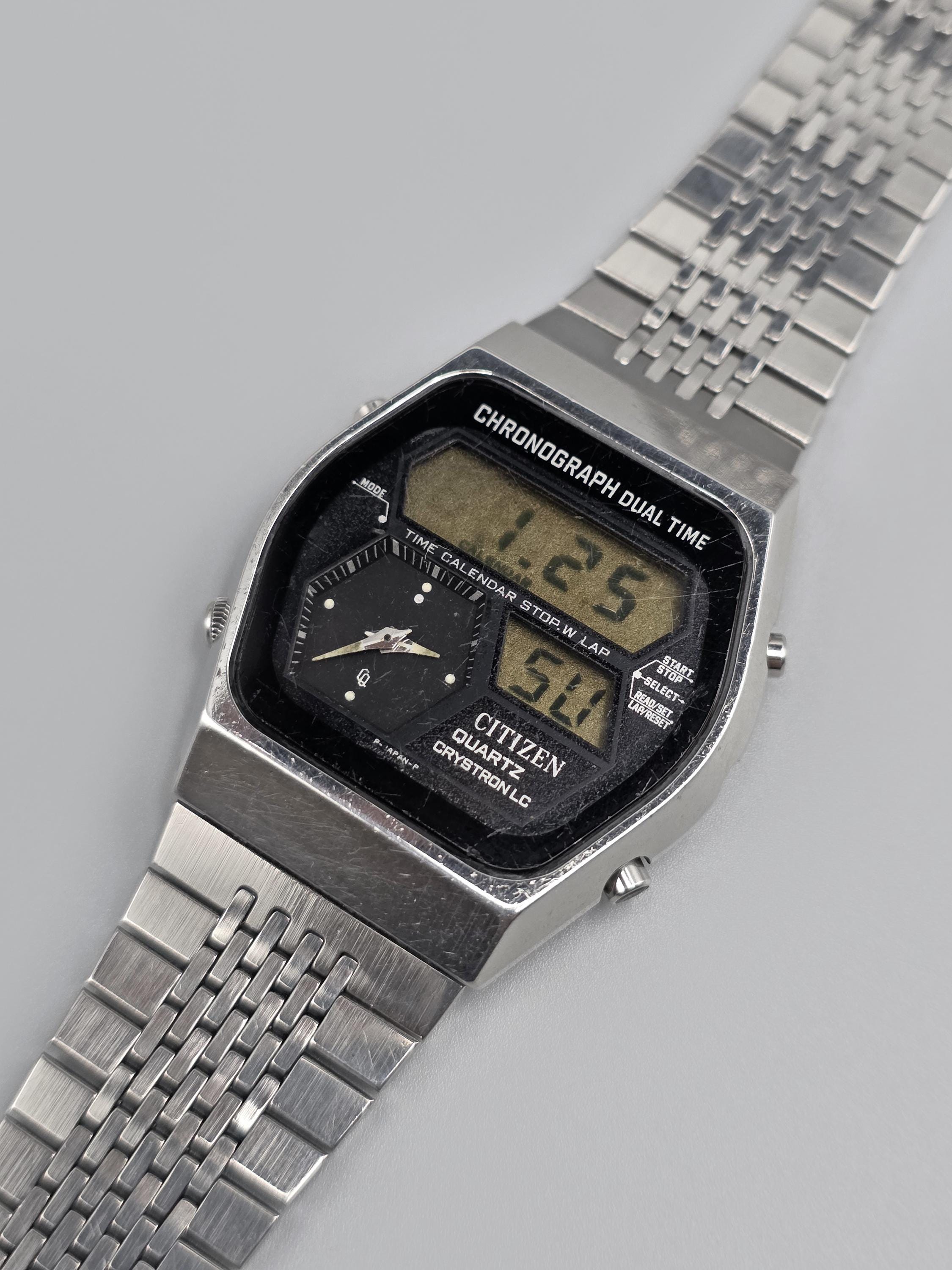 Vintage Citizen Crystron LC Ana-digi Chronograph Dual Time 4