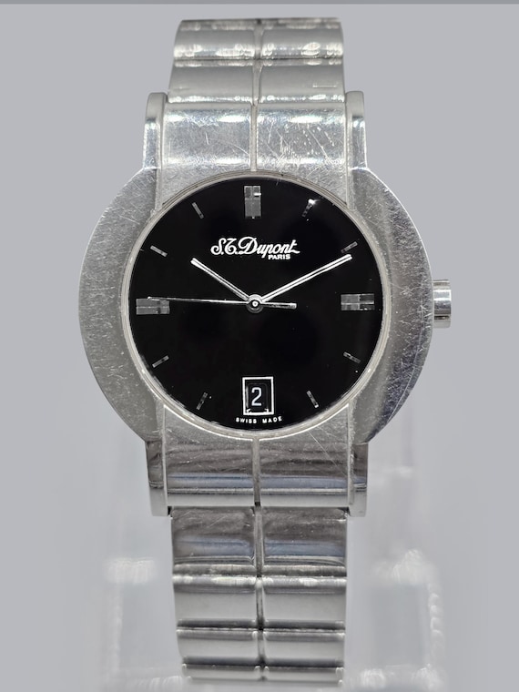 Reloj de cuarzo suizo vintage S.T. Dupont Paris - Esfera negra de