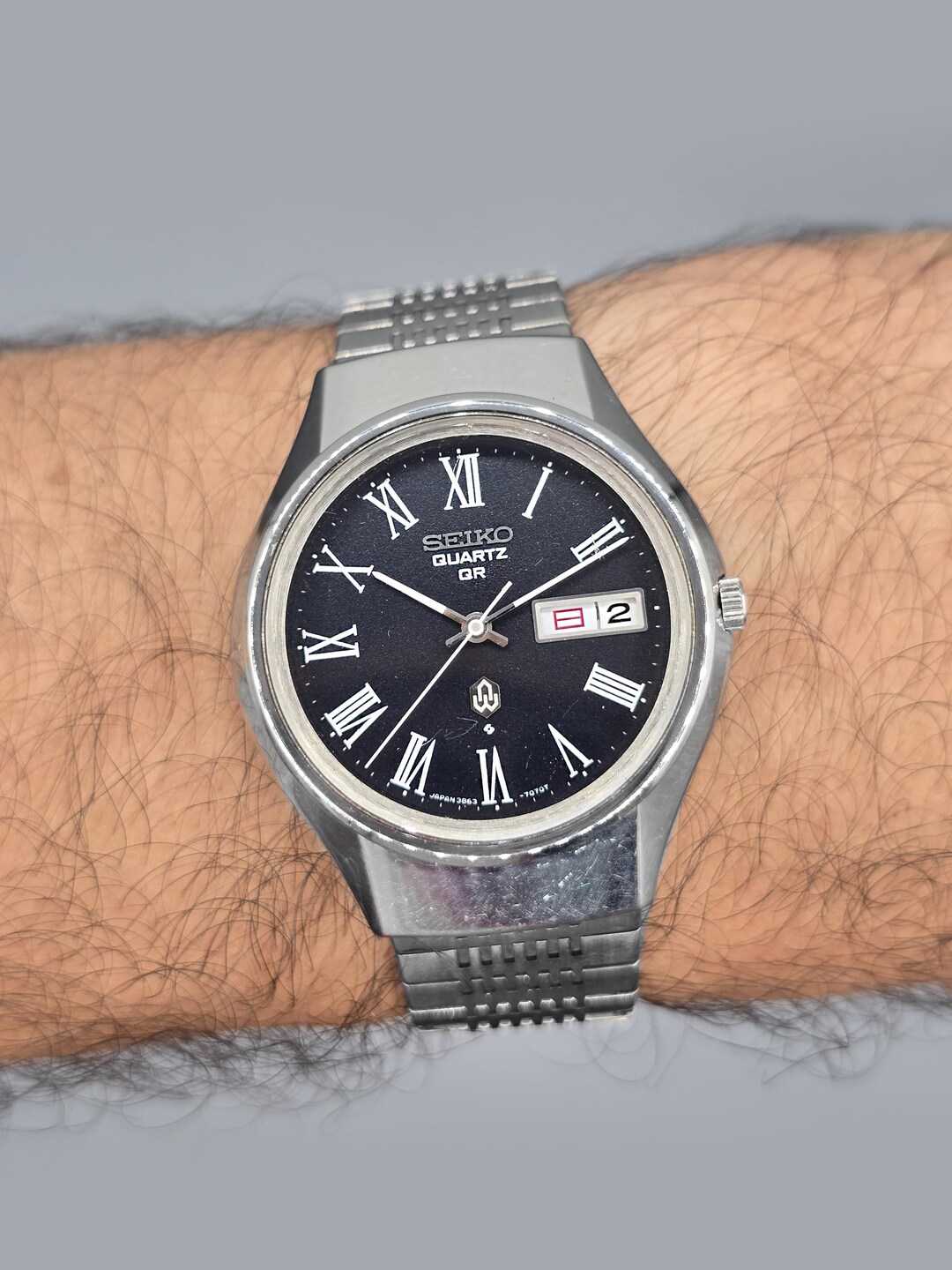 Seiko Quartz QR 3863-7010 Men's Watch Vintage 1974 Japan Deep Blue
