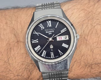 Seiko Quartz QR 3863-7010 Men's Watch Vintage 1974 Japan Deep Blue