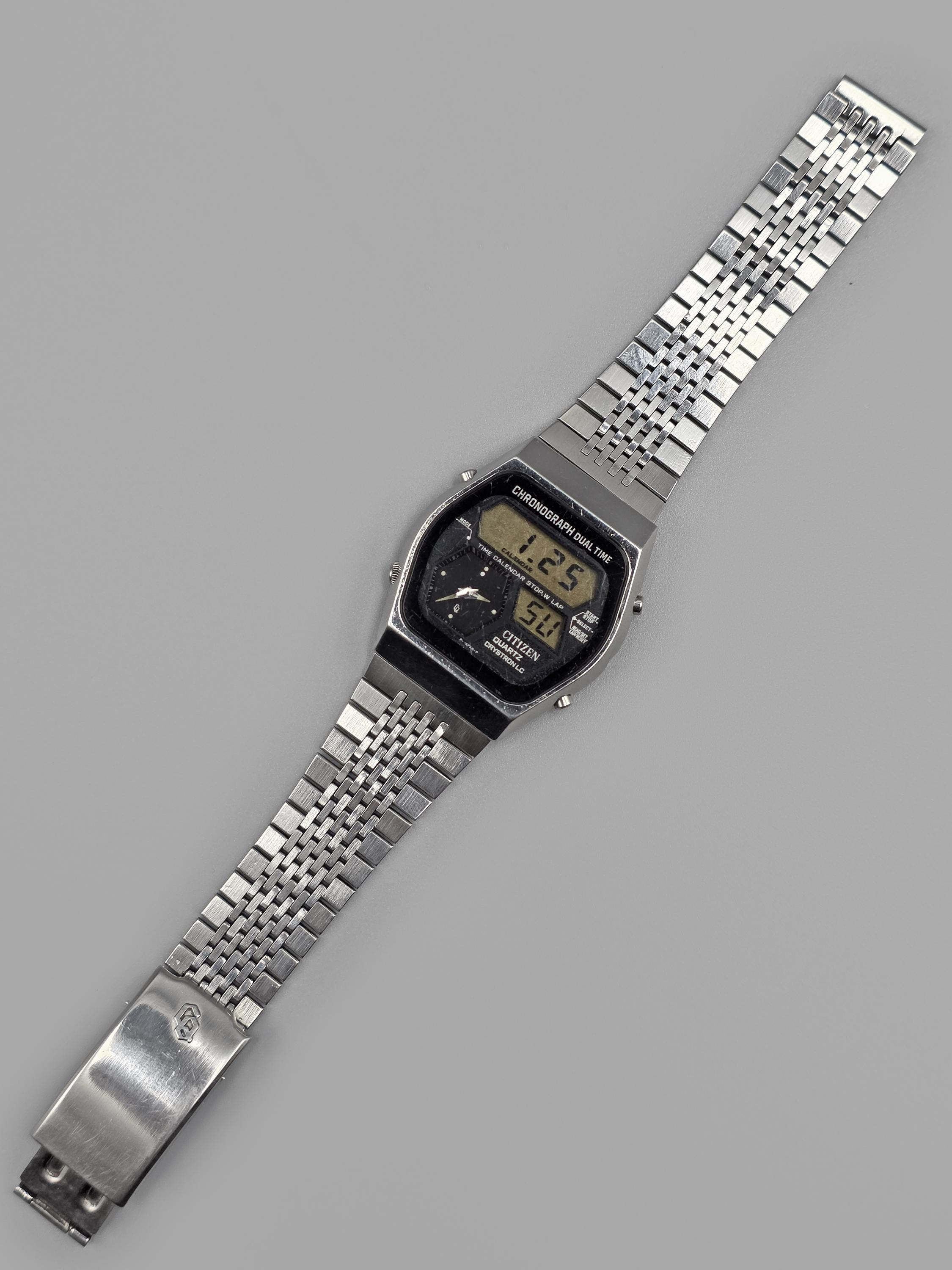 Vintage Citizen Crystron LC Ana-digi Chronograph Dual Time 4