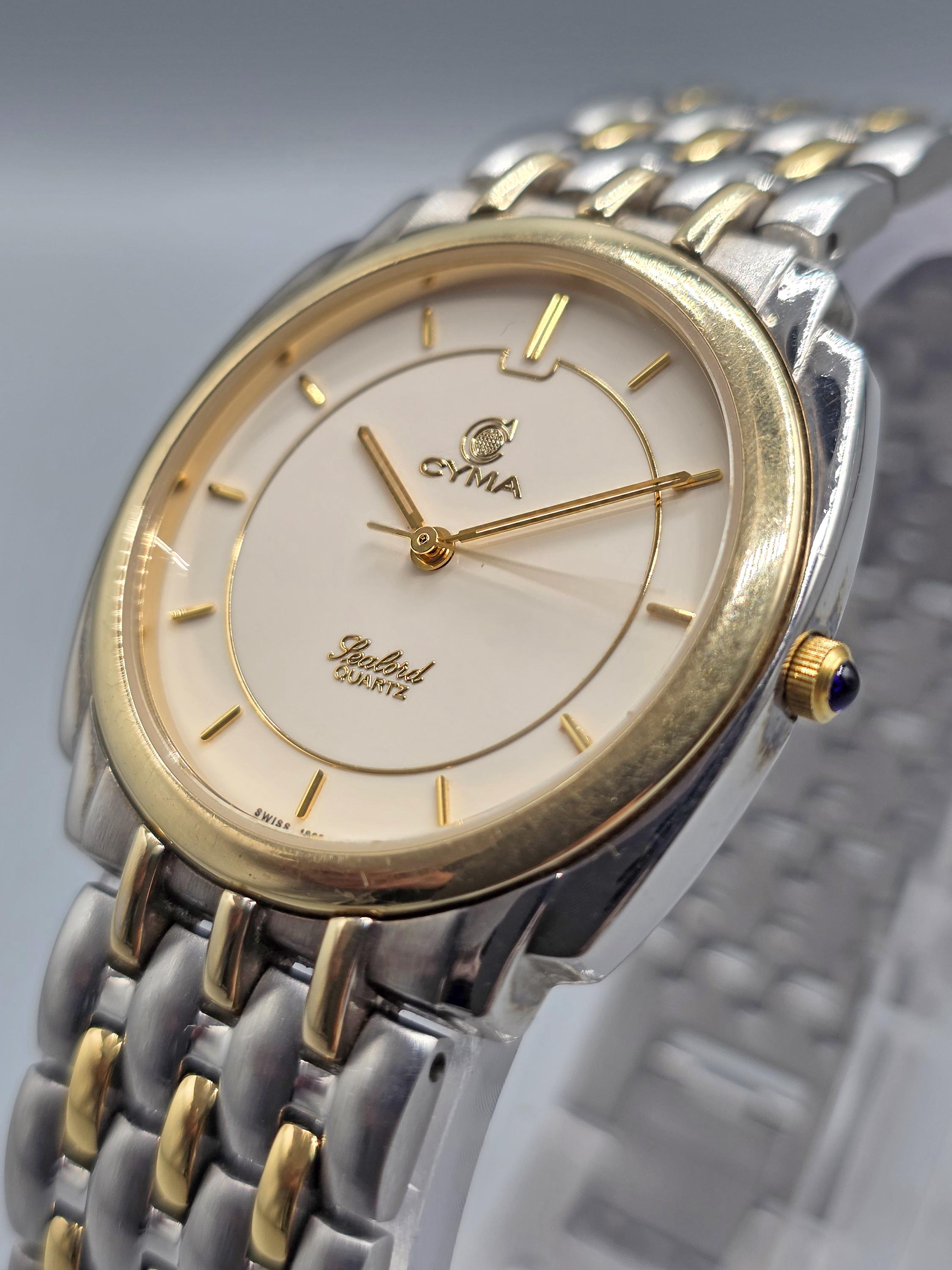 Cyma Sealord Ref 635 Quartz Swiss Made 32mm Two-tone Unisex Watch 