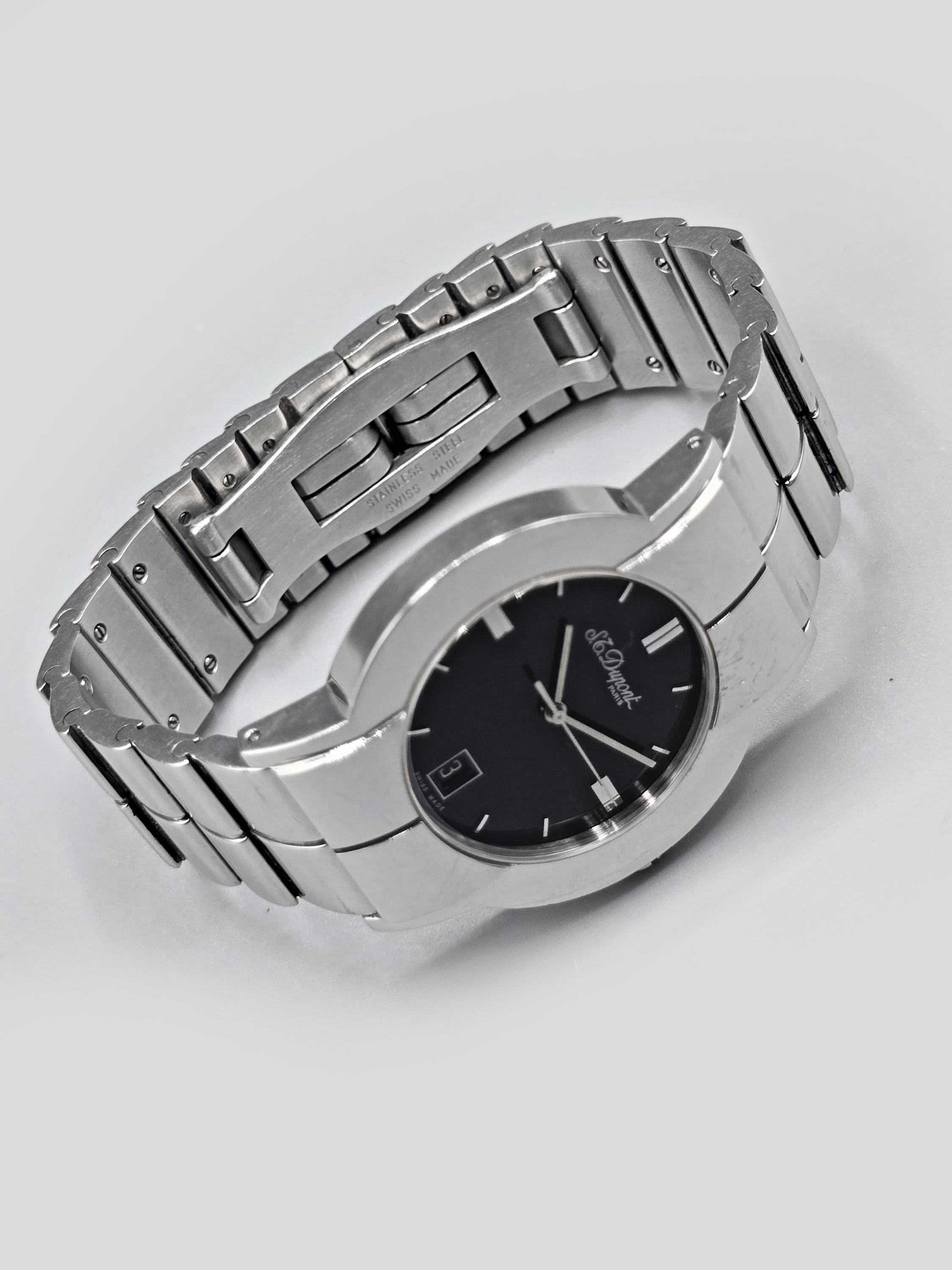 1990s Vintage S.T. Dupont Paris Swiss Quartz Watch Black Dial
