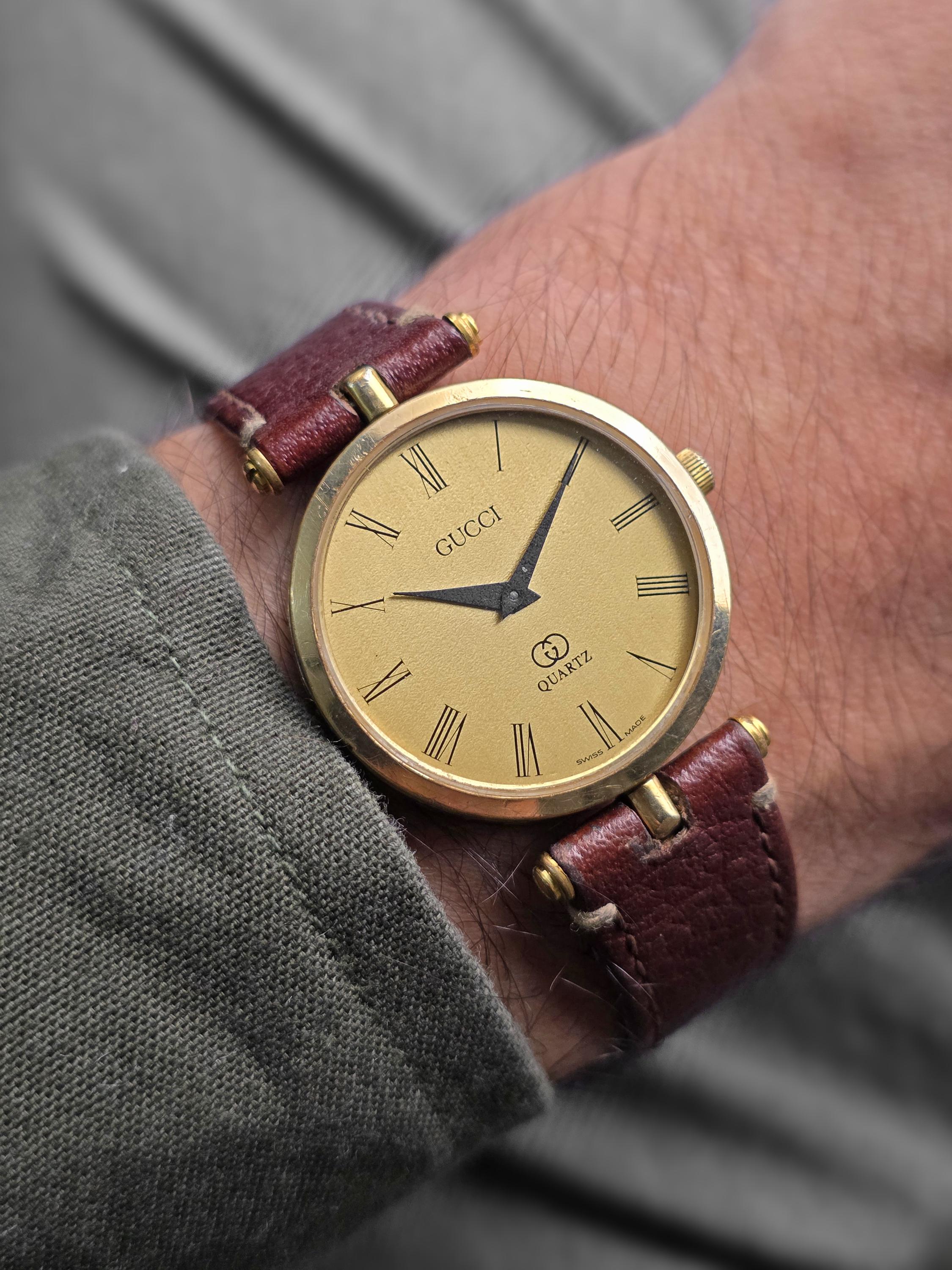 Vintage Gucci Quartz Gold Tone Designer Watch Champagne Dial Swiss