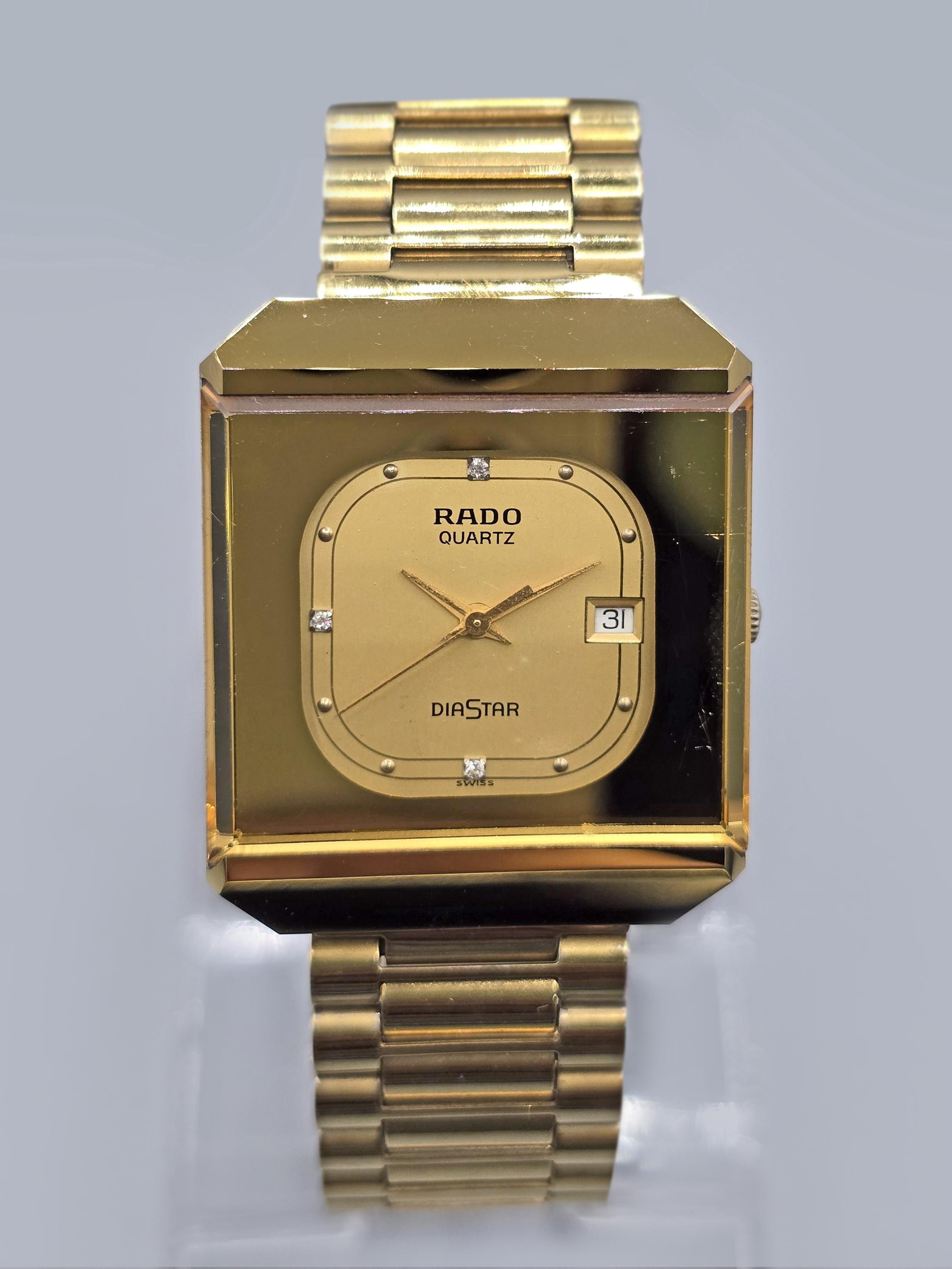 Vintage Rado Diastar Quartz 1980s Swiss Made Gold Tone Luxury