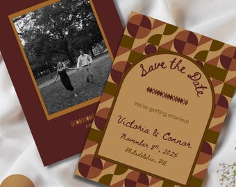 Modello Moody Photo Save the Date: matrimonio autunnale retrò / Save Our Date unico (Canva modificabile, download digitale)