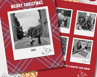 Editable Vintage Plaid Christmas Photo Card Template | Polaroid Holiday Card | Canva Digital Download
