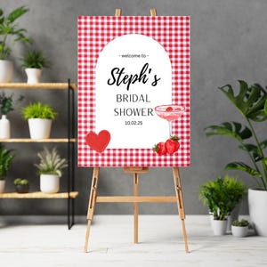 Berry In Love Bridal Shower Welcome Sign Digital Template | Strawberry Bridal Shower Sign | Editable Sign | Digital Download | Summer | Red