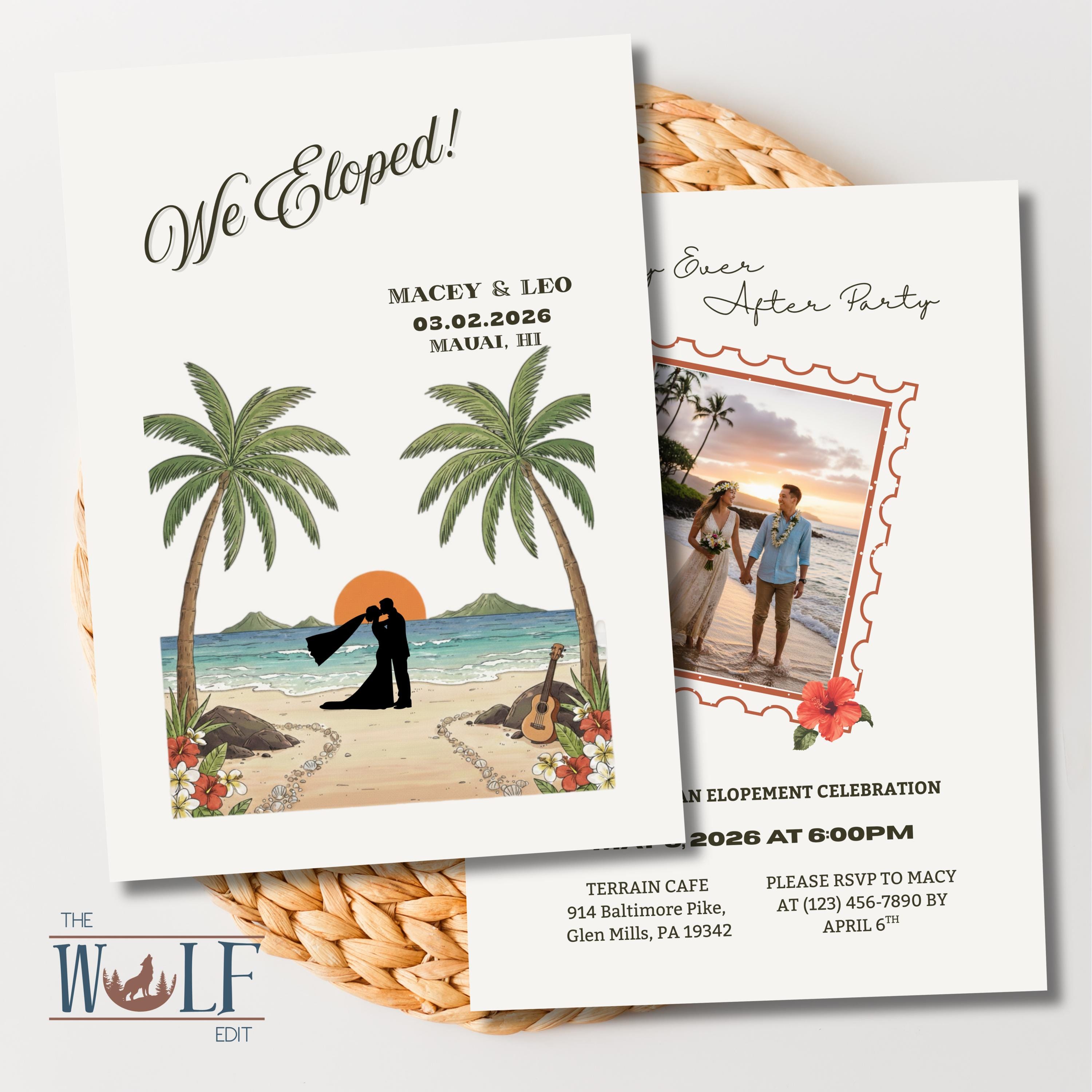 Editable "We Eloped!" Hawaii Beach Announcement Tropical