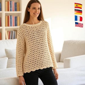 Crochet pattern-AMANDA Crochet top pattern-Women crochet pattern-sweater women pattern-pullover crochet lace cardigan-7sizes XS-3XL