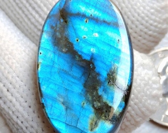 Oval Labradorite Cabochon: AAA Grade Blue Flash Gemstone (37X21X6MM)