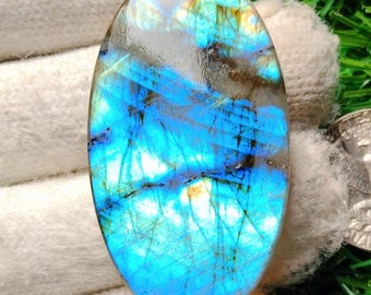 Oval Labradorite Cabochon, Blue Flash Gemstone (50X28X6MM)