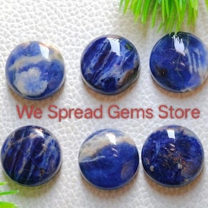 Sodalita de qualidade AAA+, gema de 5 a 30 mm, 100% natural, formato cabochão redondo, grau AAA, polida à mão, ideal para confecção de joias.