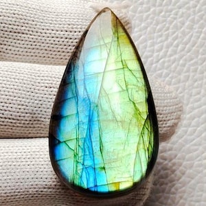 Very Rare Teardrop Labradorite Green Flashy Labradorite 100%Natural Labradorite High Hand Polished Cabochon Gemstone Teardrop Shape40X22X6MM