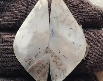 Dendrit-Opal-Paar, handgemachte Cabochon Edelsteine (35X12X4MM)