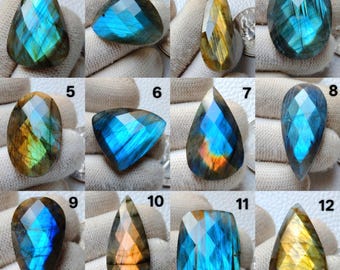 60" Pieces Faceted Labradorite Cabochons: AAA Grade Gemstones, High Polish Gemstone Jewelry Making.