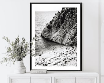 Gerahmter Fine Art Fotografie Druck Amalfiküste | Schwarz-Weiß-Italien-Strandwand-Kunst | Luxuriöse mediterrane Wanddekoration für Wohnzimmer