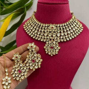 High Quality Kundan Necklace Set With Earrings Ideal For Weddings, Festivals Bridal Jewellery Indian Traditional Necklace Set For Women