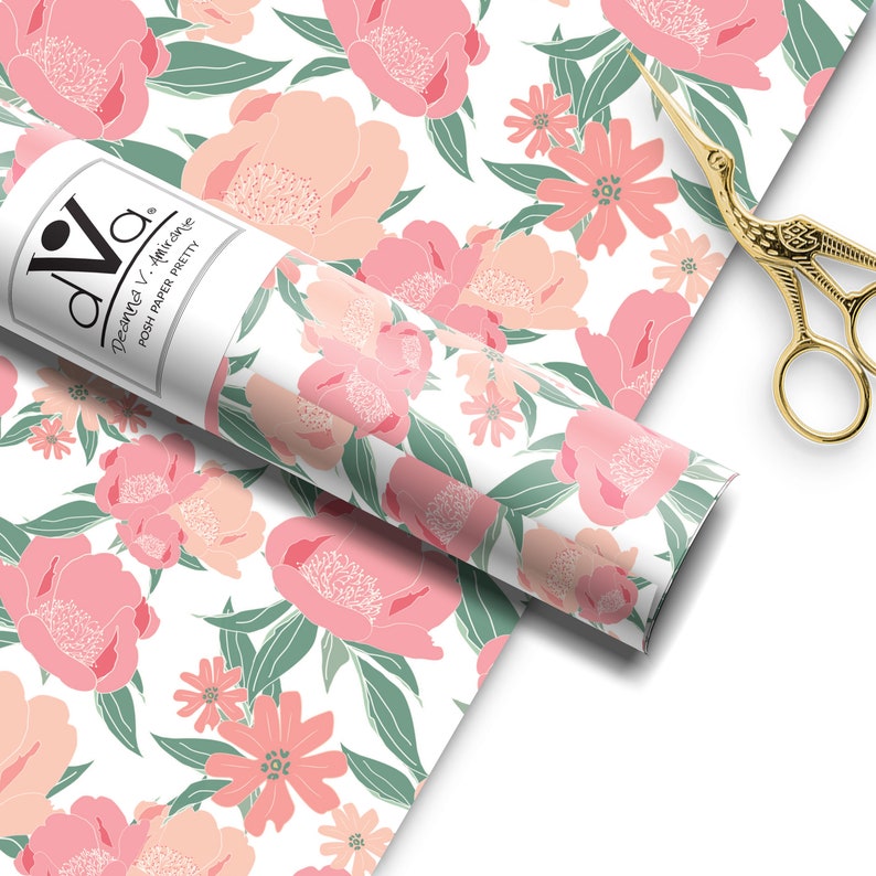 Pink Flowers Wrapping Paper Gift Wrap Etsy