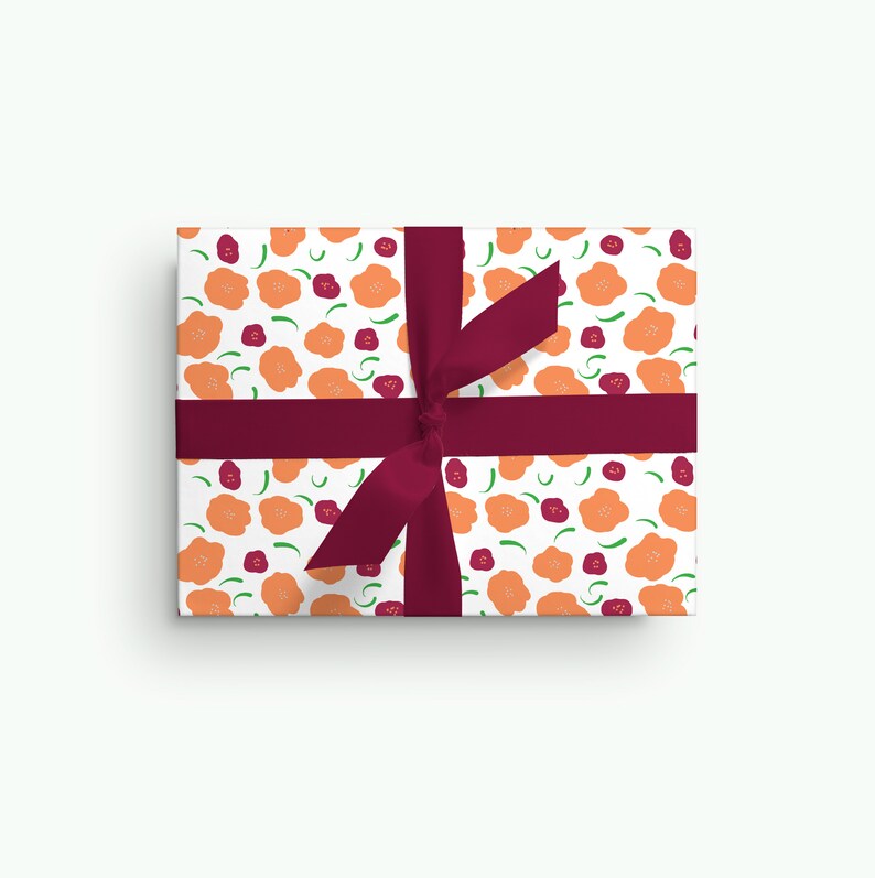 Wrapping Paper Gift Wrap With Orange & Red Poppies Floral Etsy