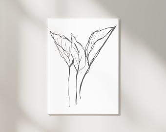 Black and White Leaves Hand Drawn Sketch - Design 22-03; Digital Download Wall Art Print