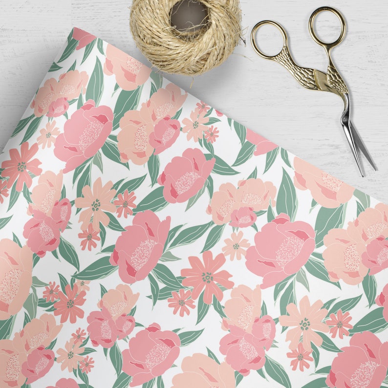 Pink Flowers Wrapping Paper Gift Wrap Etsy