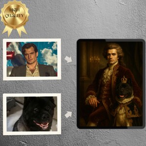 Custom Baroque Pet and Owner Portrait on Canvas – Regal Renaissance Style Wall Art, Personalized Pet Gift for Dog & Cat Lovers