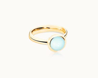 Anello in calcedonio color acquamarina in argento sterling 925 con gioielli placcati in oro per lei