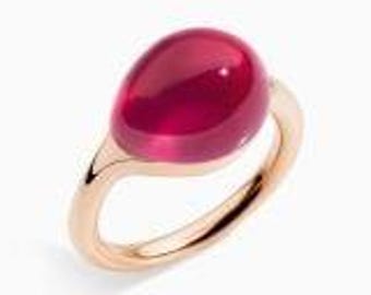 Anillo de rubí en plata de ley 925 con baño de oro para mujer y niña.