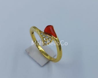 Carnelian Ring With Moissanite 925 Sterling Silver With Gold Plating
