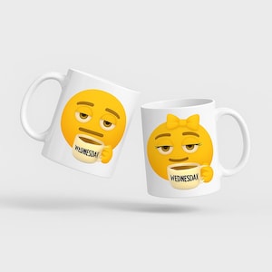 Wednesday Moji Coffee Mug | His, Hers, or Set | Funny Emoji Day-of-Week | White Ceramic 11oz | Meaningful Merch