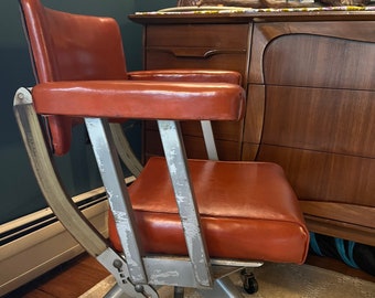 MCM Industrial Design Desk Chair Do More Burnt Orange Chrome Original Mid Century Vintage Swivel Office Chair Mad Men