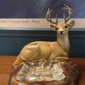 Chalkware Deer Ashtray MCM Pottery Stag Figurine Vintage Mid Century Decor Trinket Dish