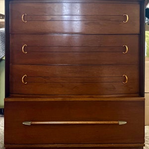 MCM Dresser Tall Solid Wood Walnut Dixie Mid Century Furniture Vintage Chest of Drawers - Pick Up Only, No Shipping