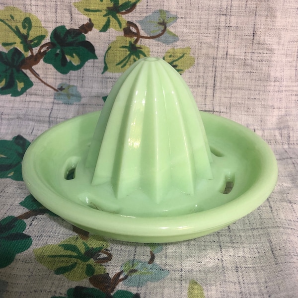 Uranium Glass Jadeite Juicer Citrus Reamer McKee Jeannette Vintage Green Milk Glass Glowing