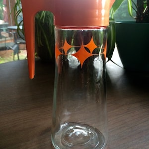 Retro Juice Pitcher Anchor Hocking Glass with Orange Diamonds and Flip Top