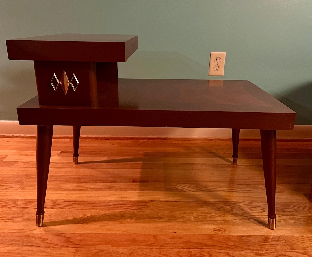 Mid Century End Table, MCM Vintage Side Table, Two Tier With Diamond ...