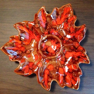 Vintage Chip and Dip Tray Funky 70&#39;s Leaf Shaped Orange and Brown Autumn Colors Retro Serving Dish Housewarming Gift