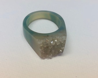 Agate Ring Vintage Natural Raw Crystal Turquoise Polished Stone One of a Kind