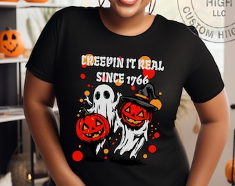T-shirt d'Halloween « Creepin' It Real » : Fantôme et citrouille amusants, T-shirt unisexe Bella+Canvas