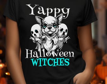 T-shirt d'Halloween « Yappy » avec un chihuahua fantôme, cadeau amusant pour les mamans de chiens.