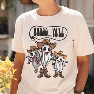 Boo Yall Cowboy Ghost Shirt, Halloween Cowgirl Shirt, Cute Southern Style Ghost Tee, Western Fall T-Shirt