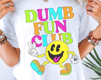 T-shirt Dumb Fun Club, T-shirt de festival de musique rave, Haut graphique à smiley psychédélique