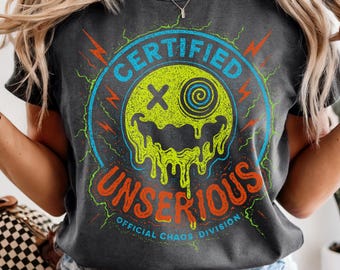 T-shirt certifié Unserious, t-shirt aux couleurs confortables, chemise rave fluo amusante