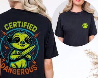 T-shirt certifié dangereux, chemise paresseux drôle, t-shirt graphique rétro néon couleurs confort