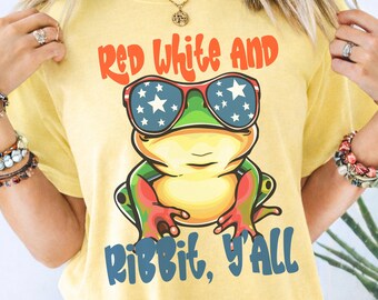 Chemise grenouille rouge et blanche, t-shirt patriotique drôle du 4 juillet, graphique rétro du Sud
