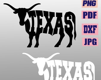 Toro caligráfico de Texas Longhorn: silueta de vaquero vectorial (descarga digital)